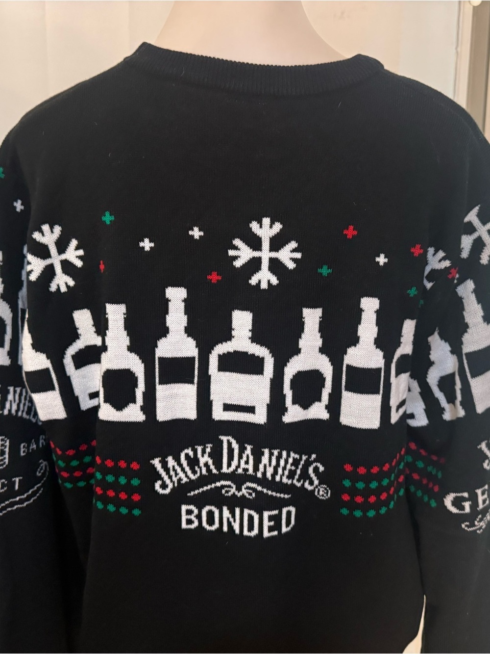 Jack Daniels Ugly Christmas Sweater XL Black Whiskey Bottle Knit Holiday - Picture 2 of 6
